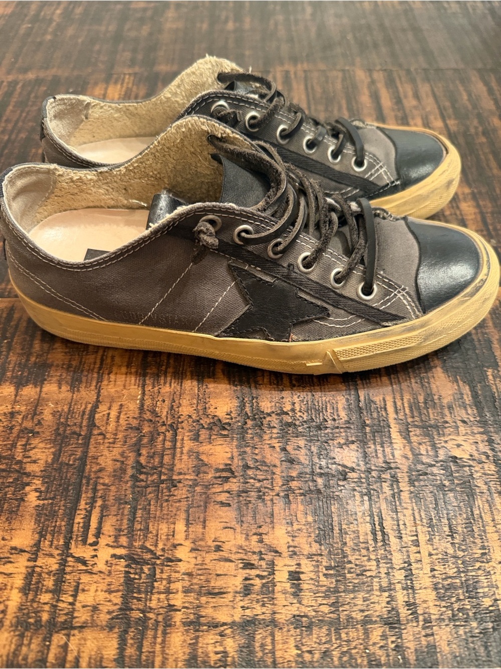 Golden Goose Gray/Black Low-Top Sneakers with Tan Sole Size 36